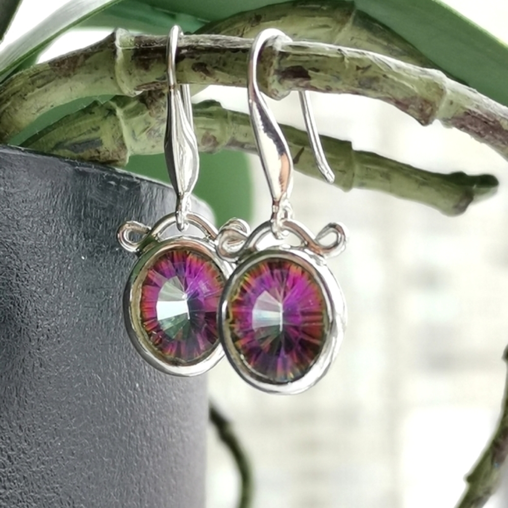 Mystic Topaz sterling silver dangle drop earrings 🆕